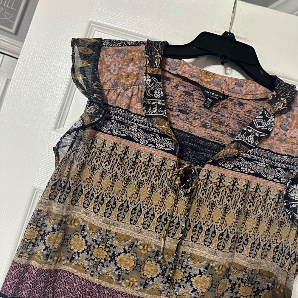 Lucky Brand Boho Print Blouse with Ruffle Trim - Picture 5 of 13